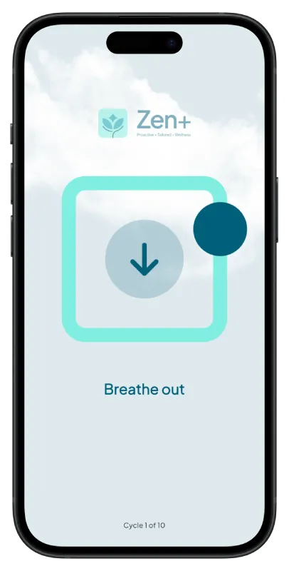Zen+ Health box-breathing exercise screen