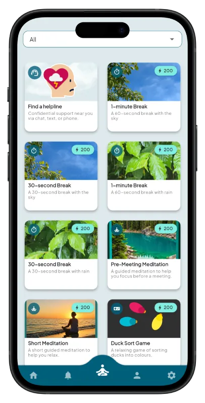 Zen+ Health exercise catalog of mindfulness, breathing and break activities
