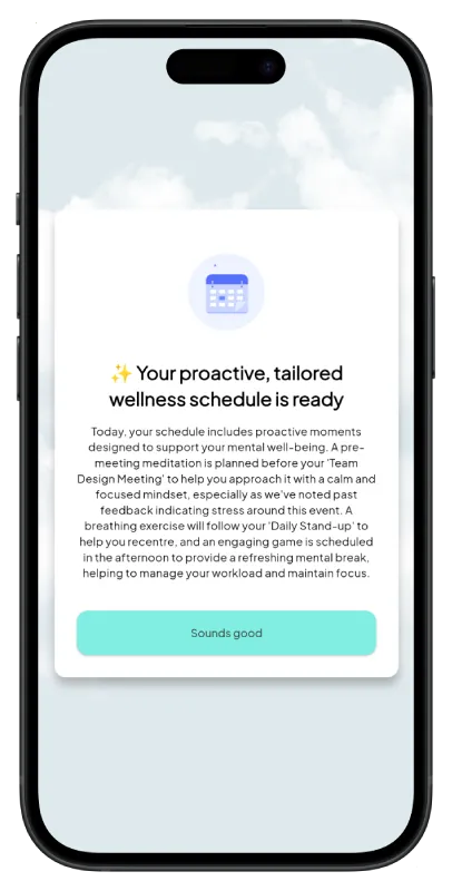 Zen+ Health daily Timeline of micro-resets around meetings